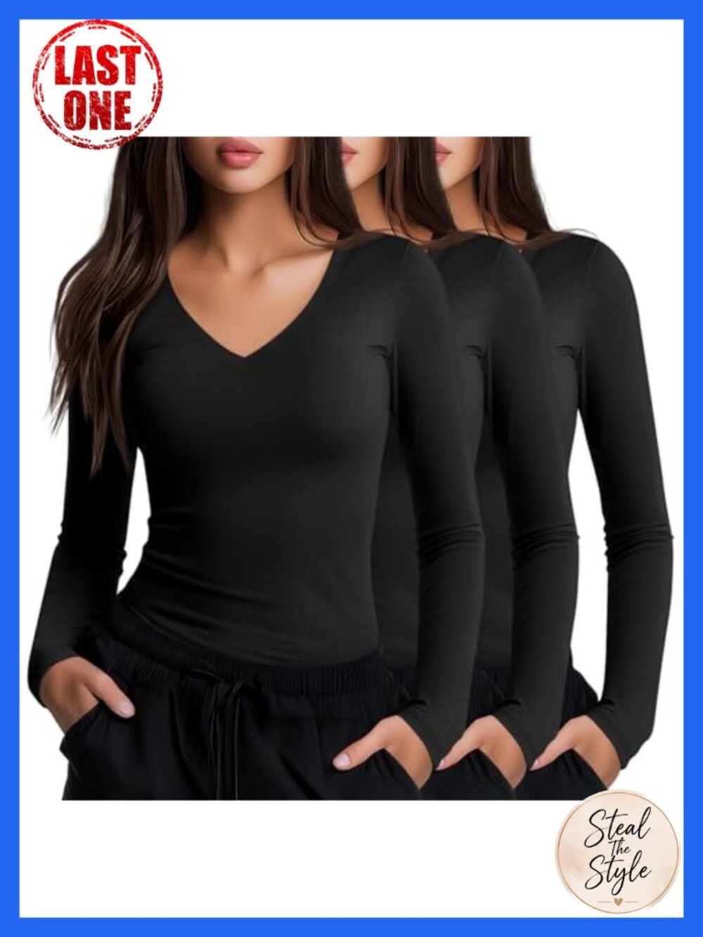 Long Sleeve V-Neck Underscrub Shirt 3 Pack Cotton Blend Slim Fit Medical